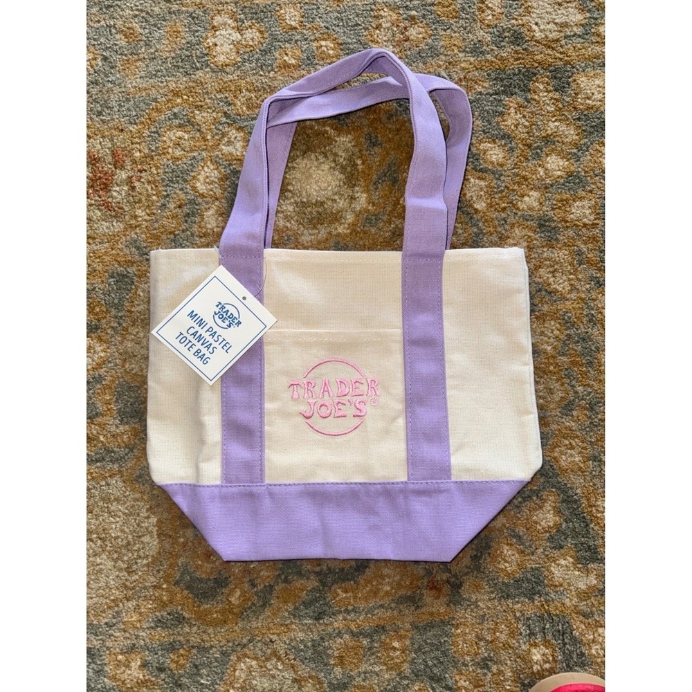 NWT Trader Joes Mini Pastel Canvas Tote Bag Bundle 4 Pack Limited Edition - Picture 5 of 5